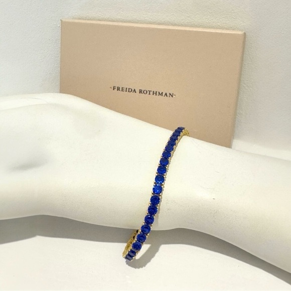 Freida Rothman Midnight Tri-Tone Twilight 14K Matte Gold Tennis Bracelet Blue - Picture 2 of 13